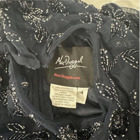 NEW $598 Mac Duggal [ 4‎ ] Beaded Floral Long Sleeve Midi Dress Navy Blue - Picture 13 of 13